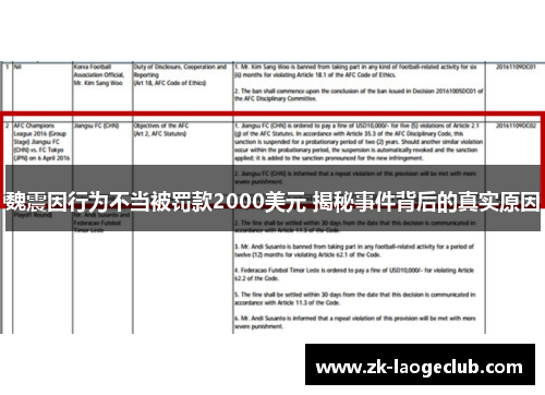 魏震因行为不当被罚款2000美元 揭秘事件背后的真实原因