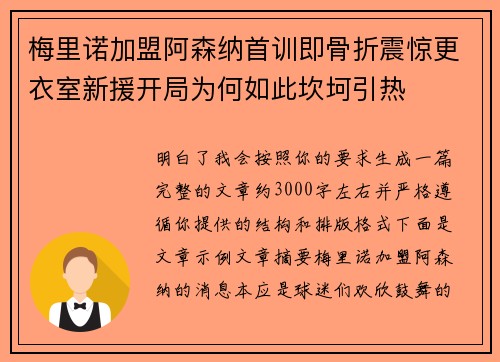 梅里诺加盟阿森纳首训即骨折震惊更衣室新援开局为何如此坎坷引热